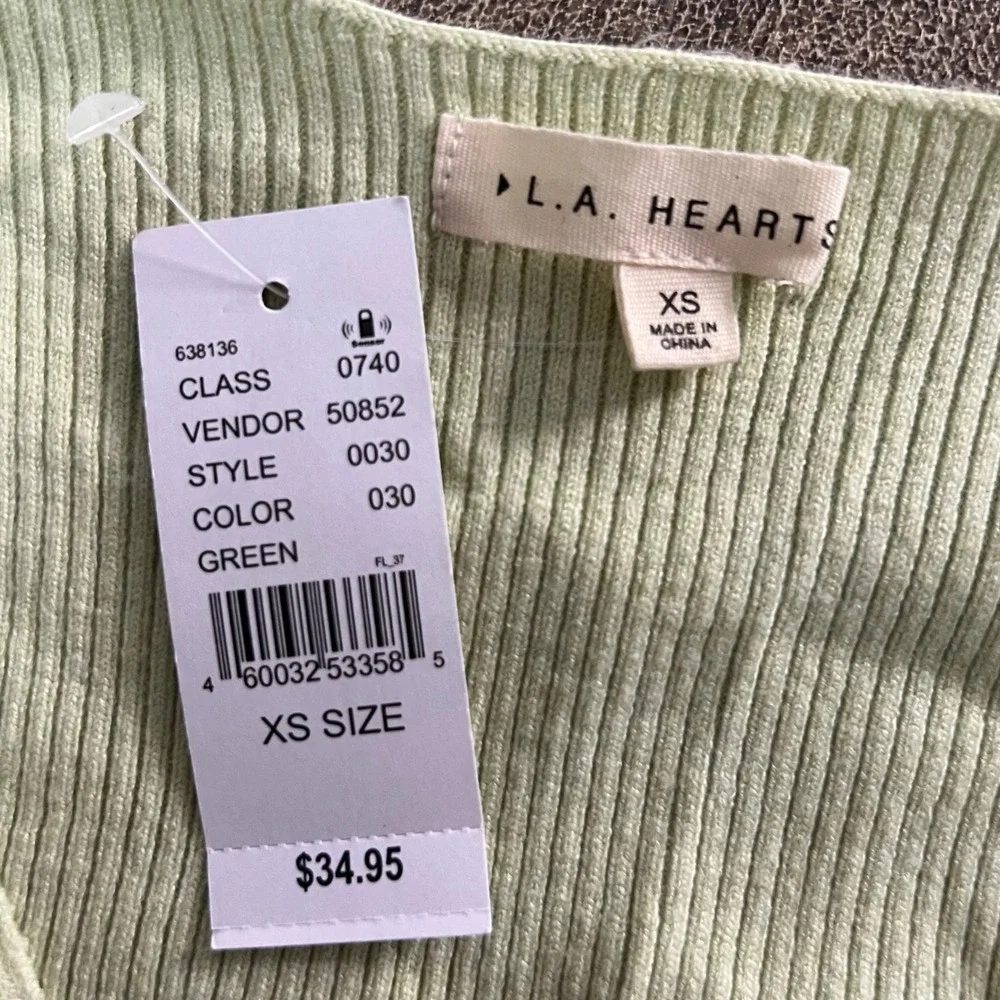 L.A. Hearts Zip Up Cardigan Sweater Womens XS‎ Green Ribbed Knit V-Neck Cropped